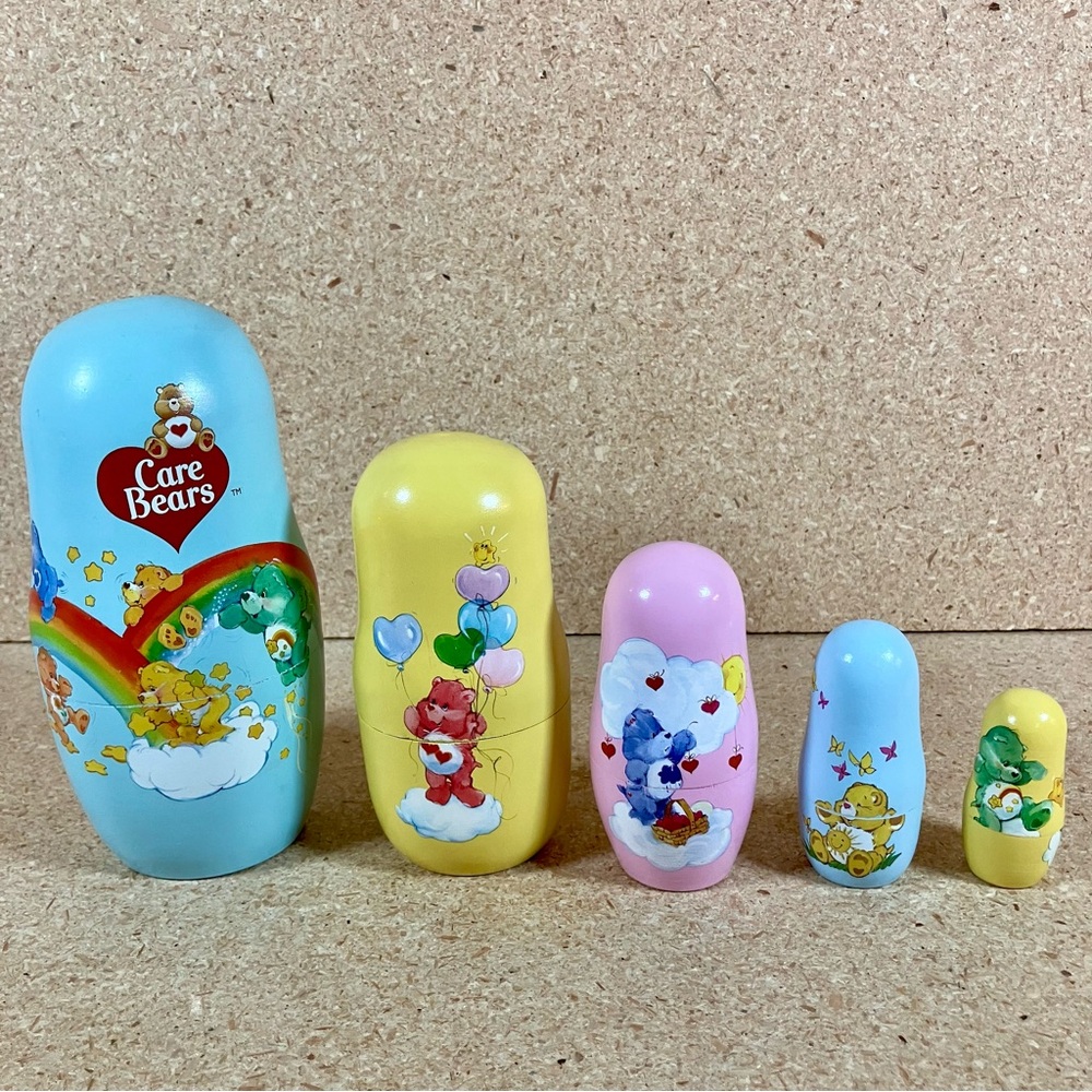 Rare Hard To Find Vintage Care Bears Russian Style 5 Nesting Dolls Complete
